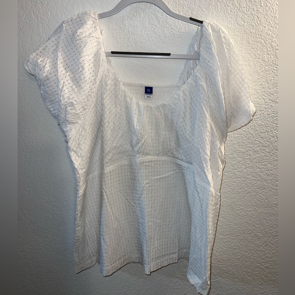 Old Navy White Flutter Sleeve Blouse with Smocked Detail